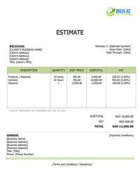 price estimate template uae