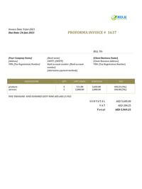 payment proforma invoice template sample uae