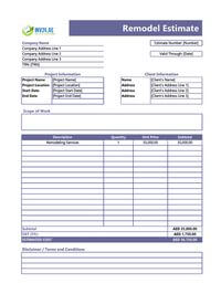 remodel estimate template uae