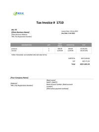 sales invoice template uae for services rendered