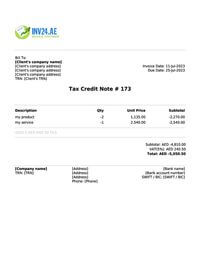 tax credit note format uae