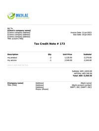tax credit note format uae tax credit note format uae