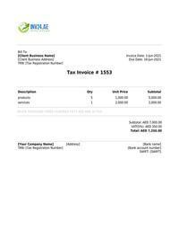 freelance photography tax invoice format uae