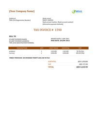 uae vat invoice template for services rendered