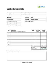 website estimate template uae