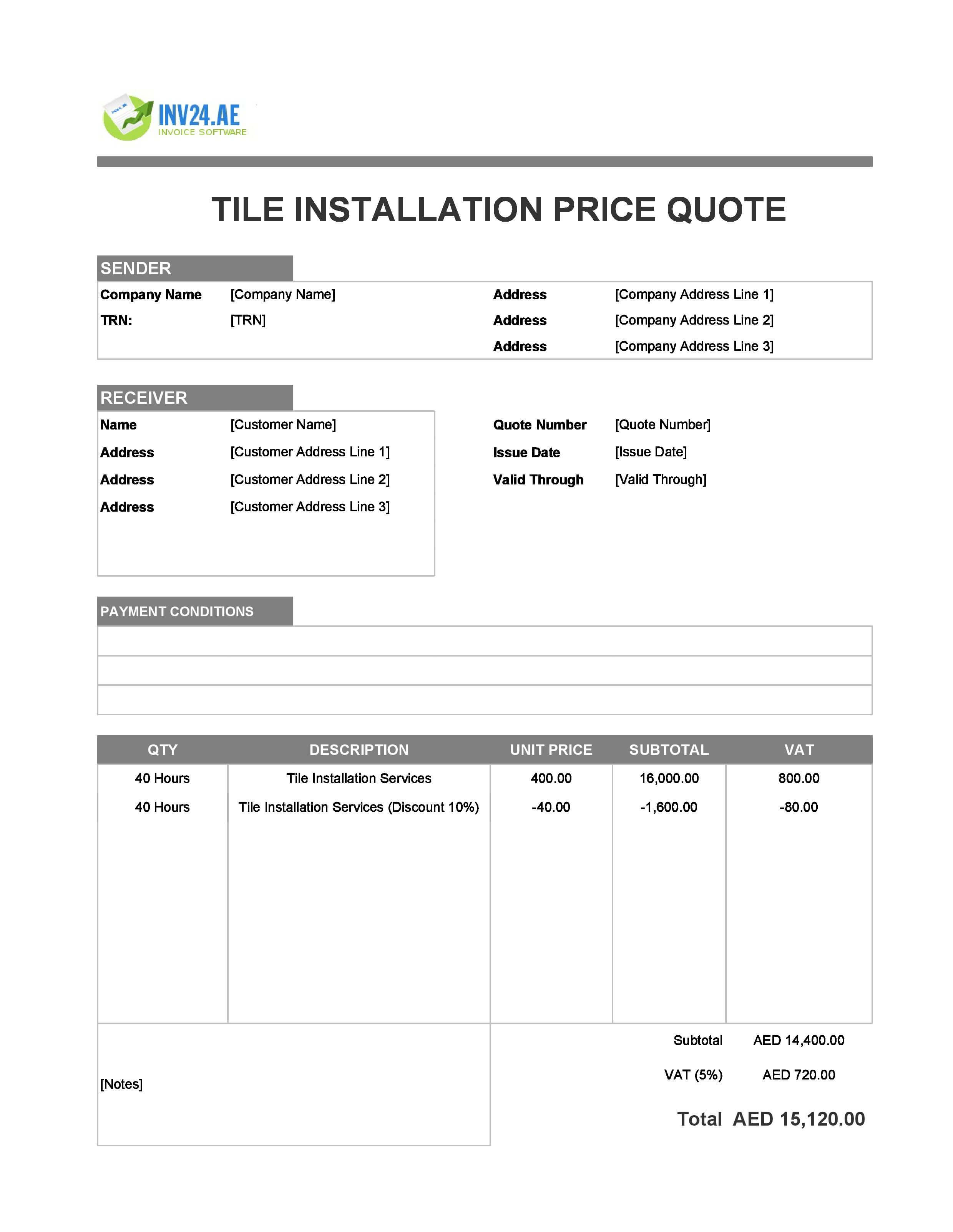 Tile Installation Quote Template for UAE (Excel / Google Sheets)