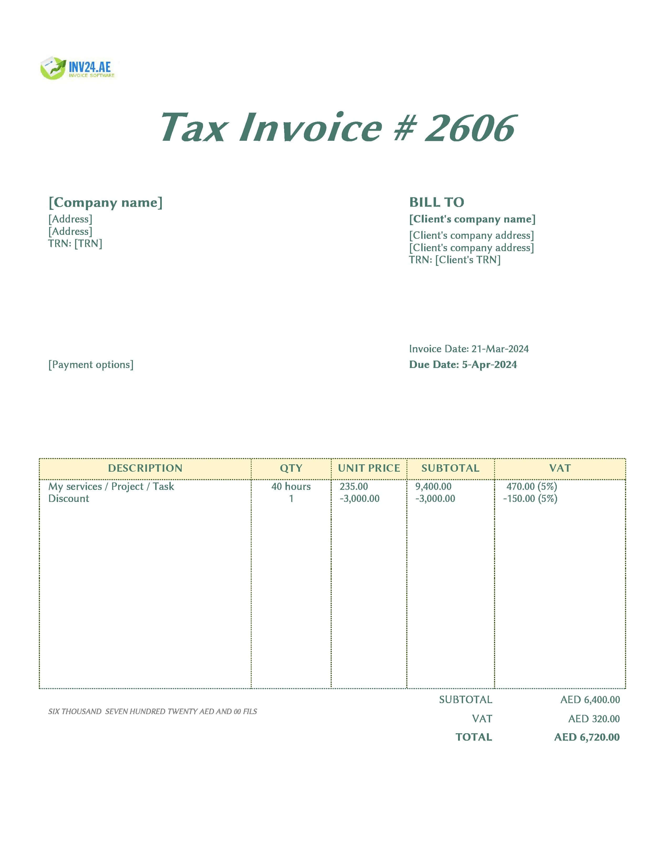 Timesheet Invoice Template UAE (Excel / Google Sheets)