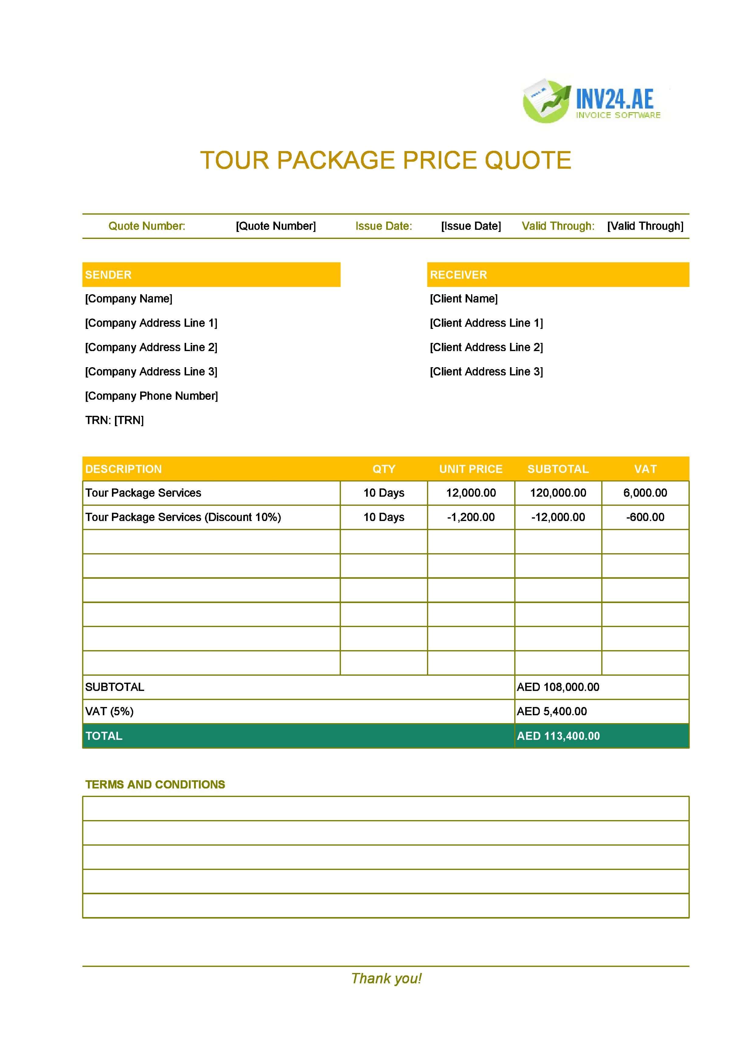 Tour Package Quote Template for UAE (Excel / Google Sheets)