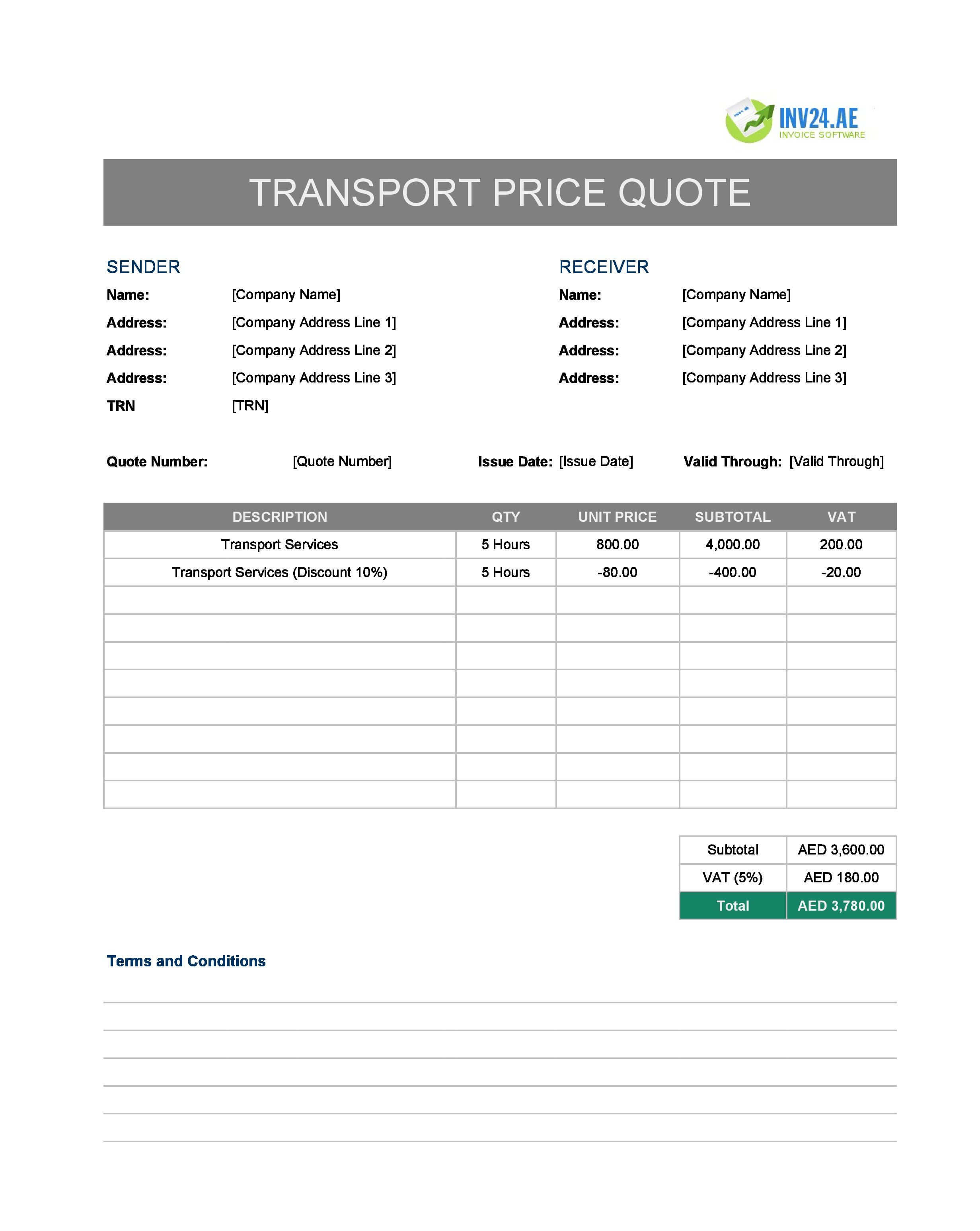 Transport Quote Template for UAE (Excel / Google Sheets)