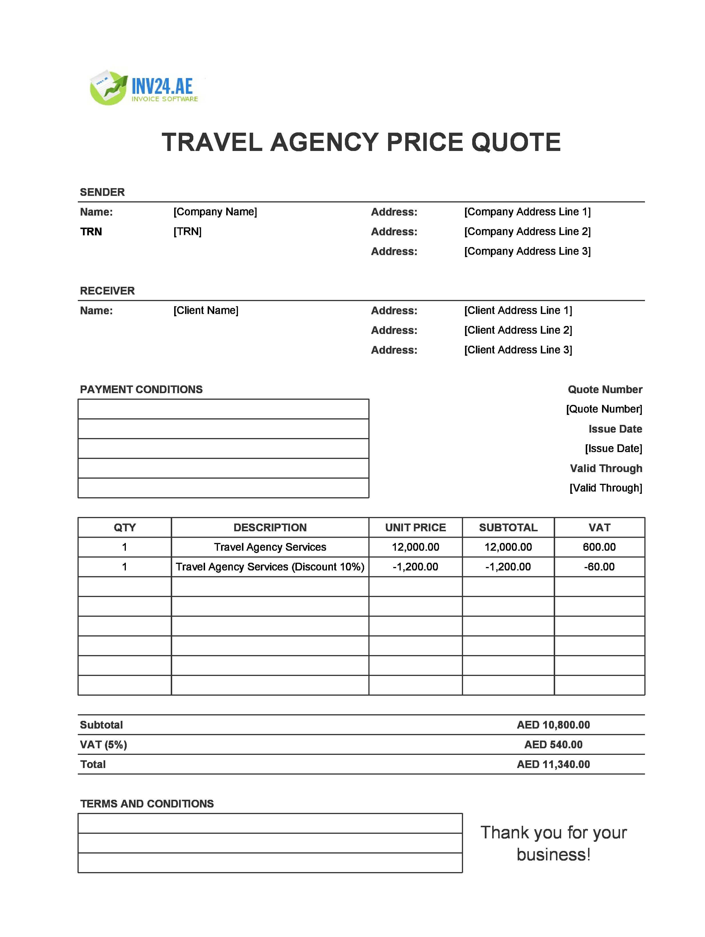 Travel Agency Quote Template for UAE (Excel / Google Sheets)