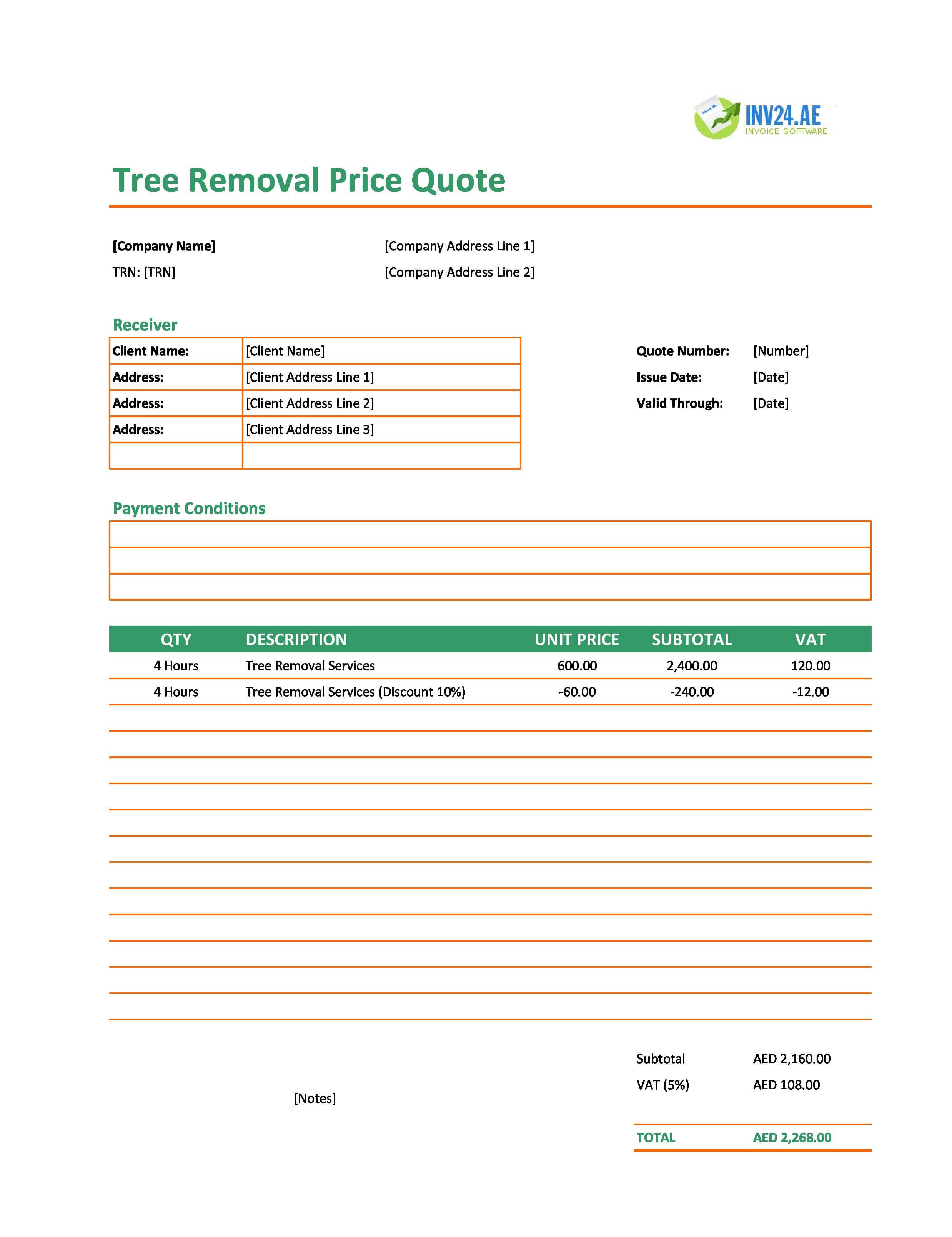 Tree Removal Quote Template for UAE (Excel / Google Sheets)