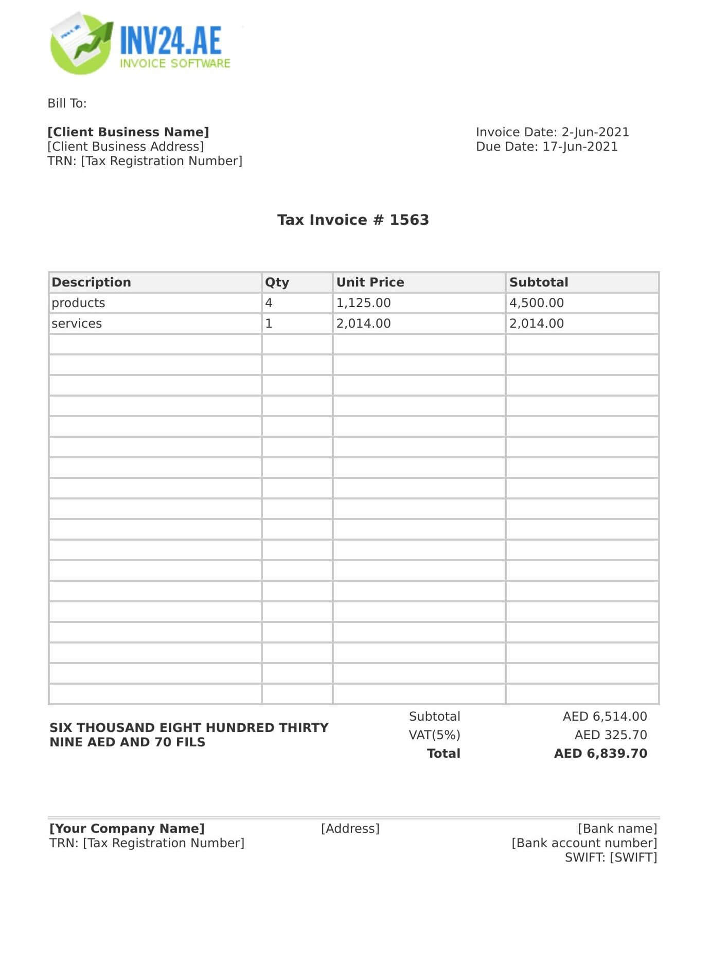 uae tax invoice format