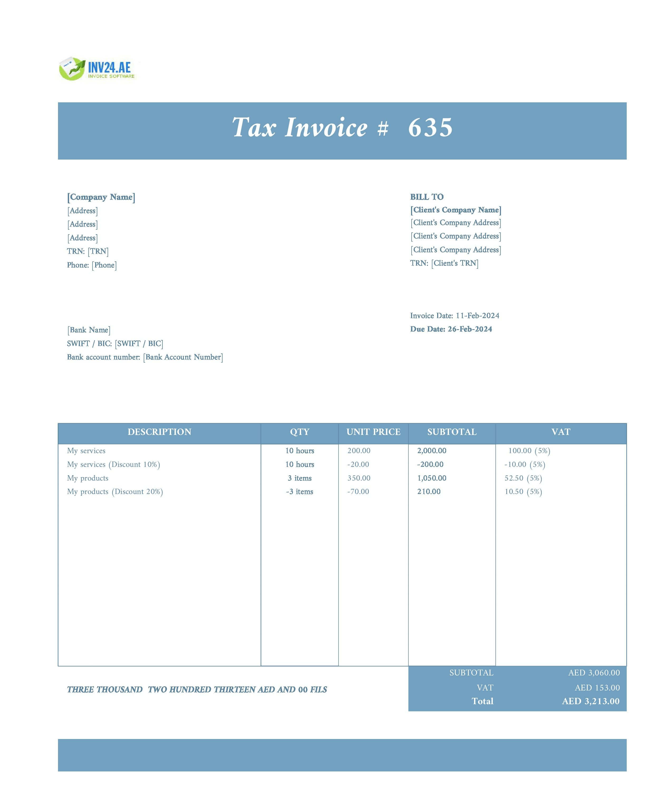 Invoice with discount example