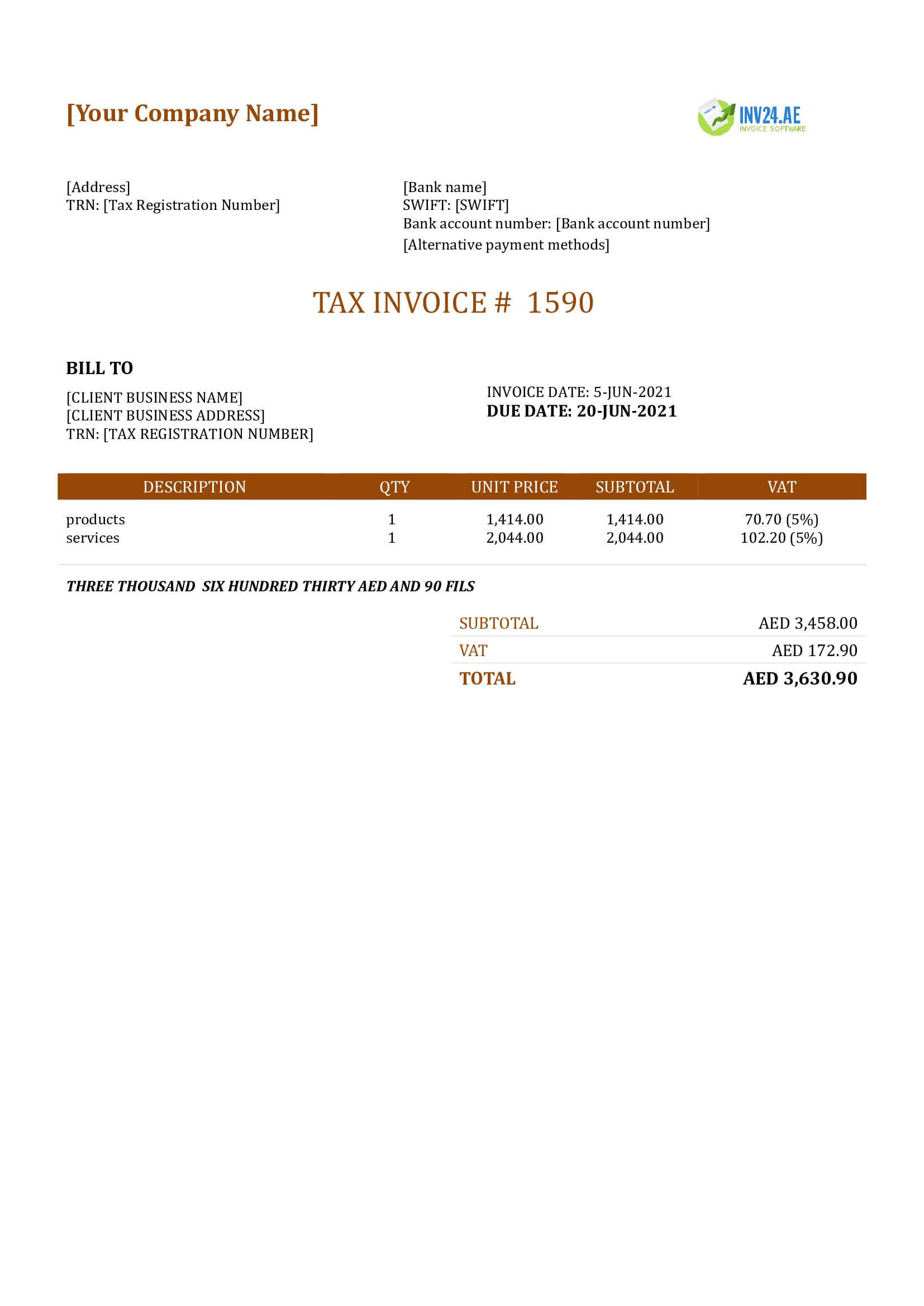 uae vat invoice template