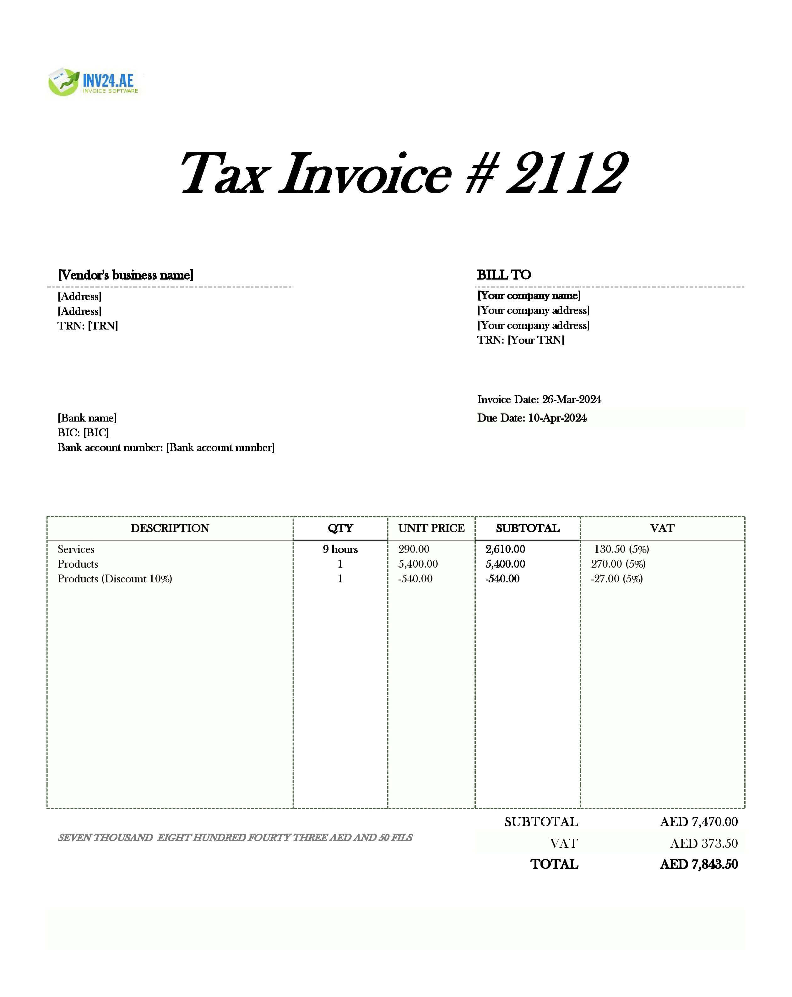 vendor invoice sample