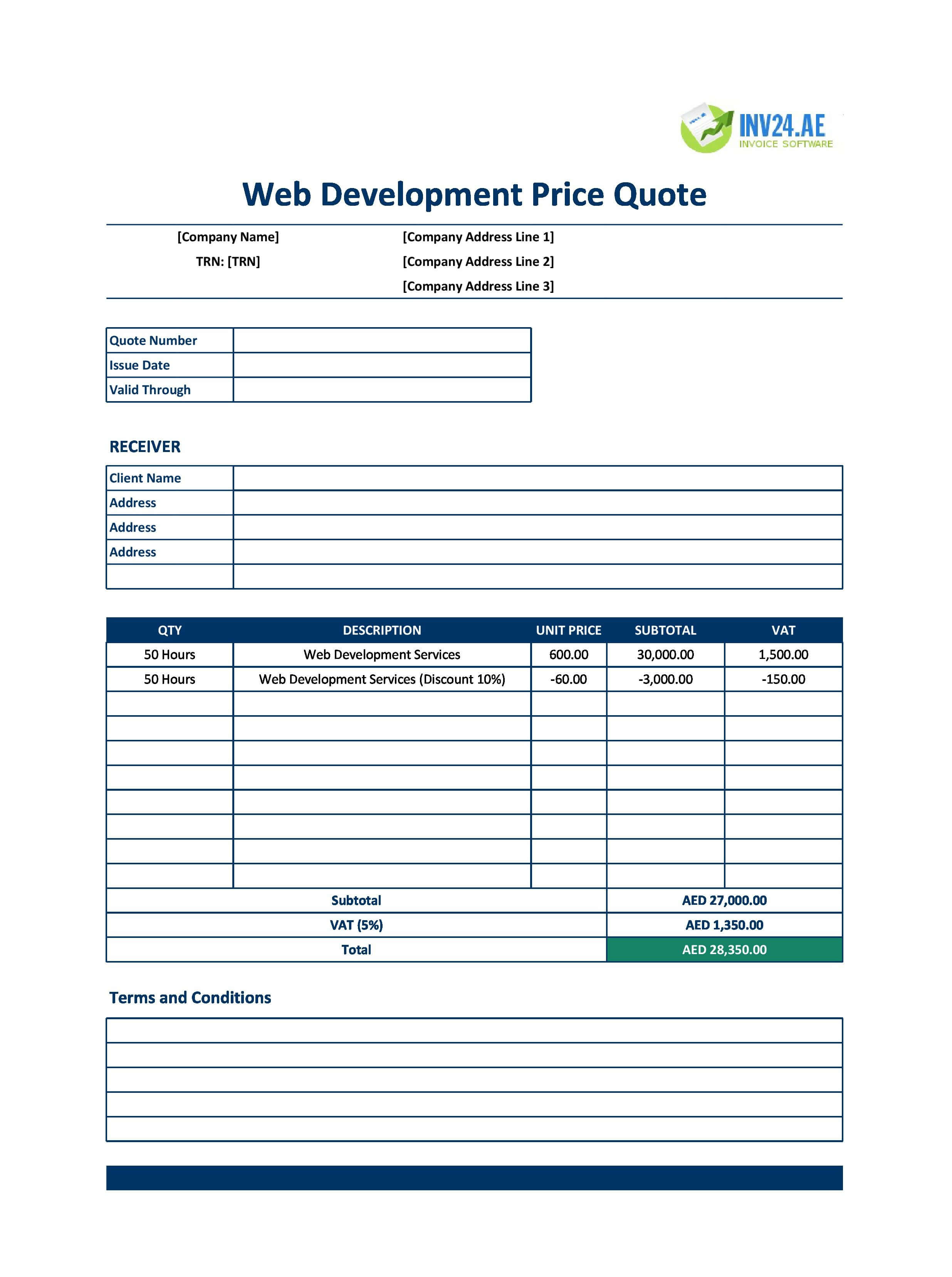 Web Development Quote Template for UAE (Excel / Google Sheets)