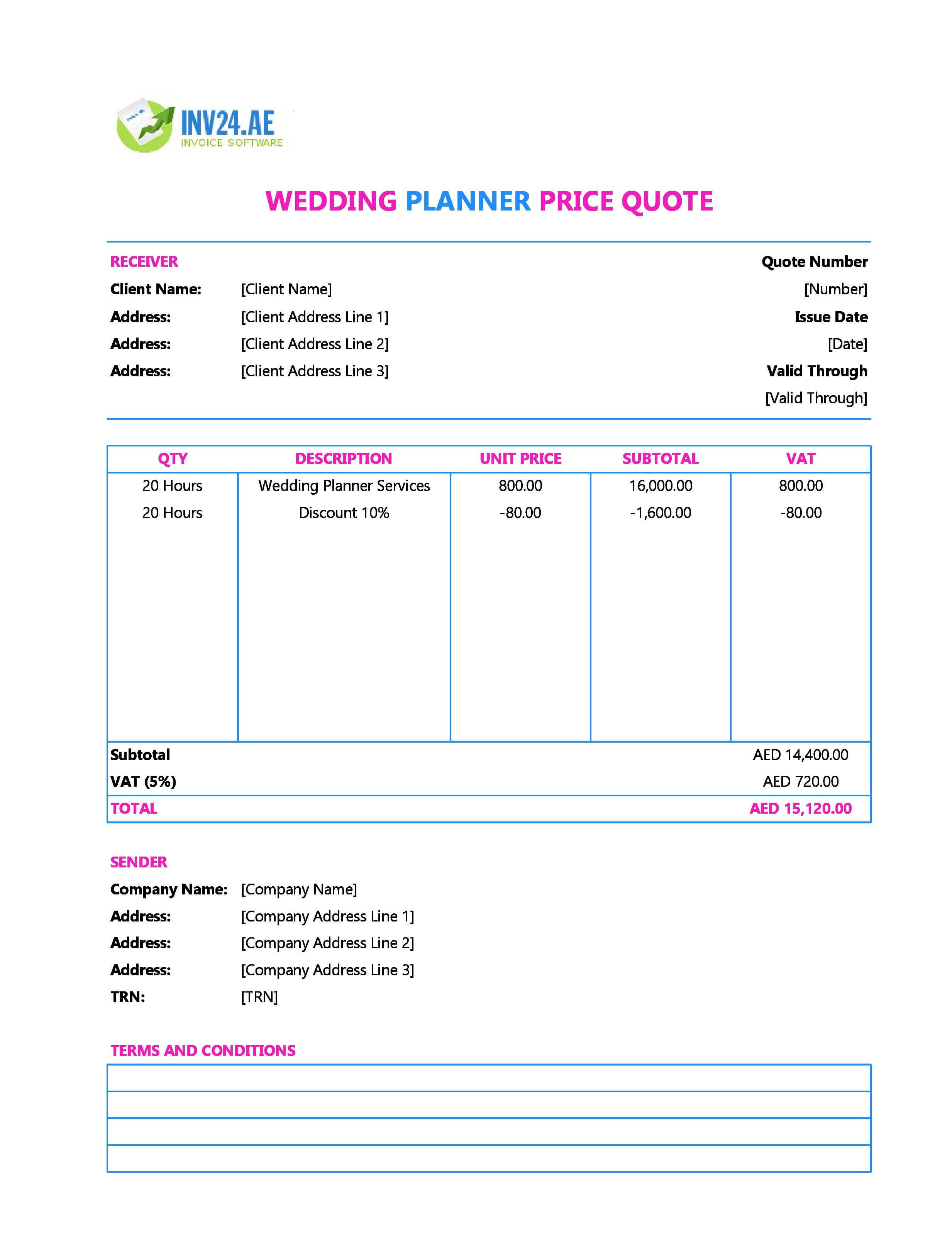 Wedding Planner Quote Template for UAE (Excel / Google Sheets)