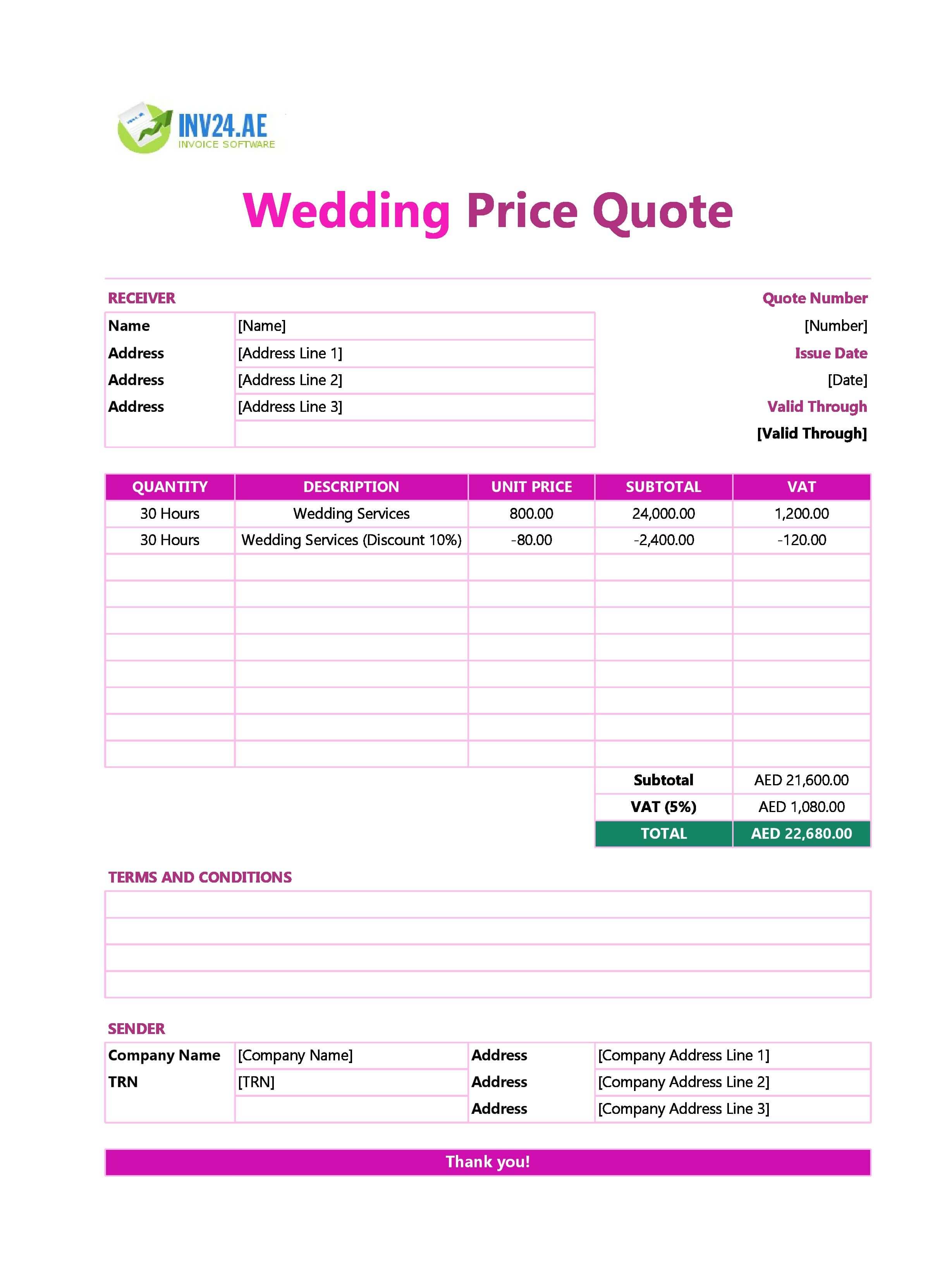 Wedding Quote Template for UAE (Excel / Google Sheets)