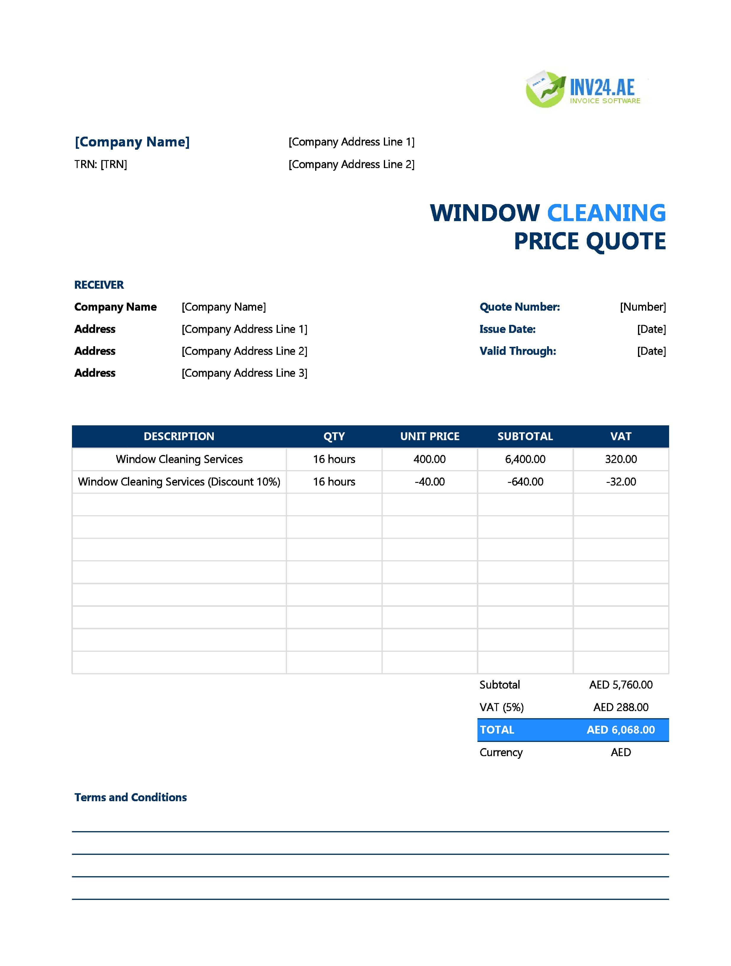 Window Cleaning Quote Template for UAE (Excel / Google Sheets)