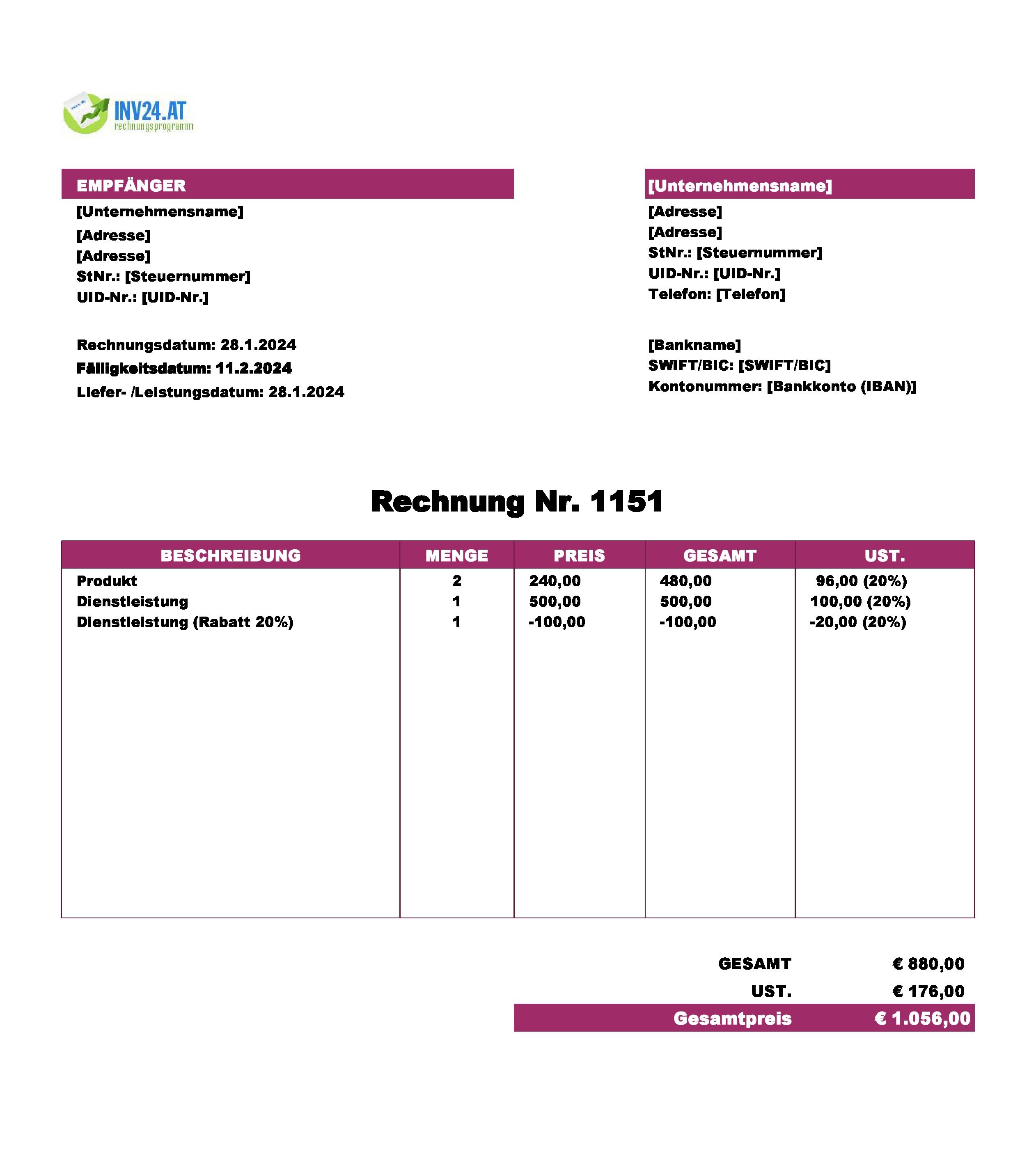 Kaufrechnung Vorlage Österreich (Excel / Google Sheets) Kaufrechnung Vorlage Österreich (Excel / Google Sheets)