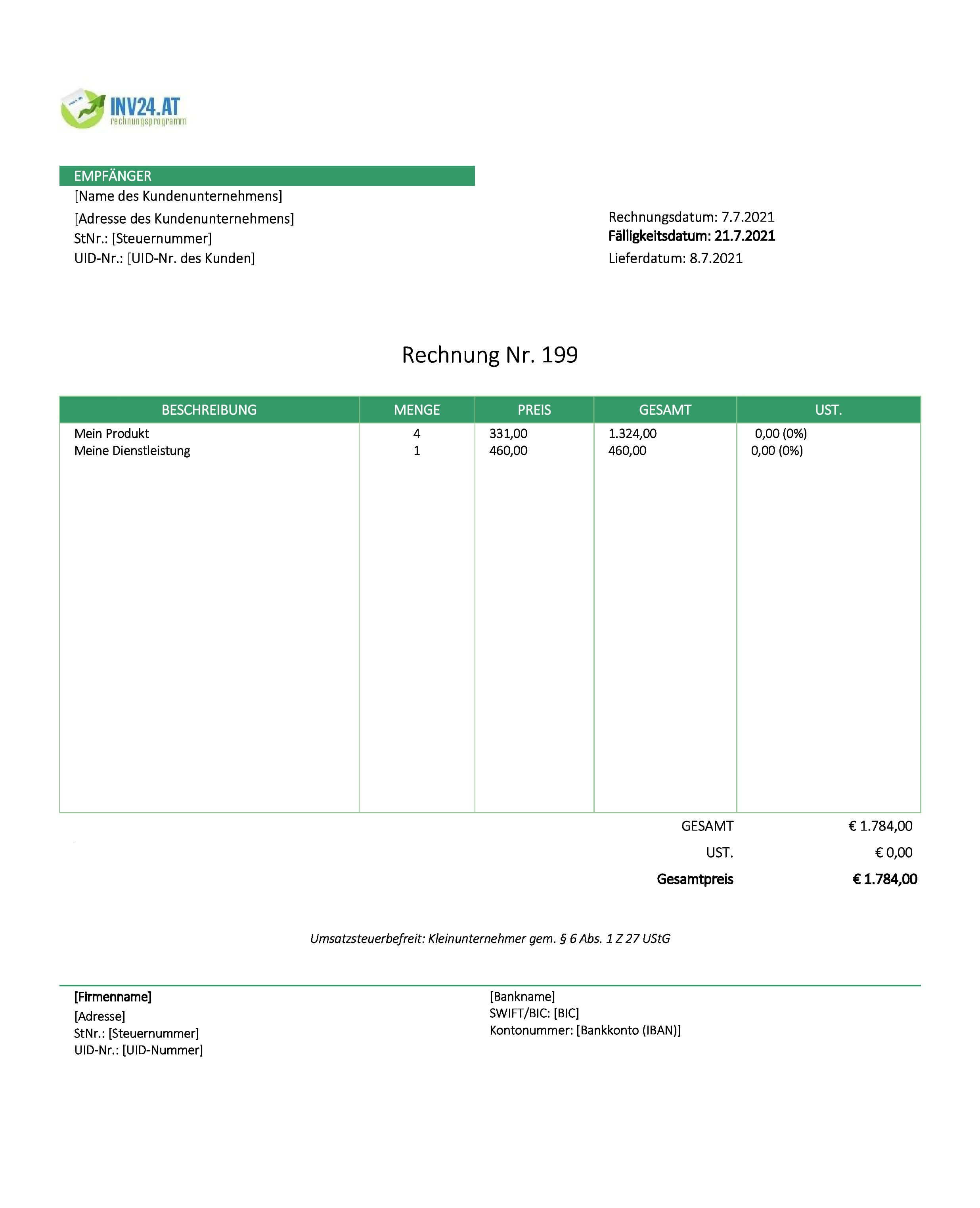 Kleingewerbe Rechnung Vorlage Österreich Kleingewerbe Rechnung Vorlage Österreich