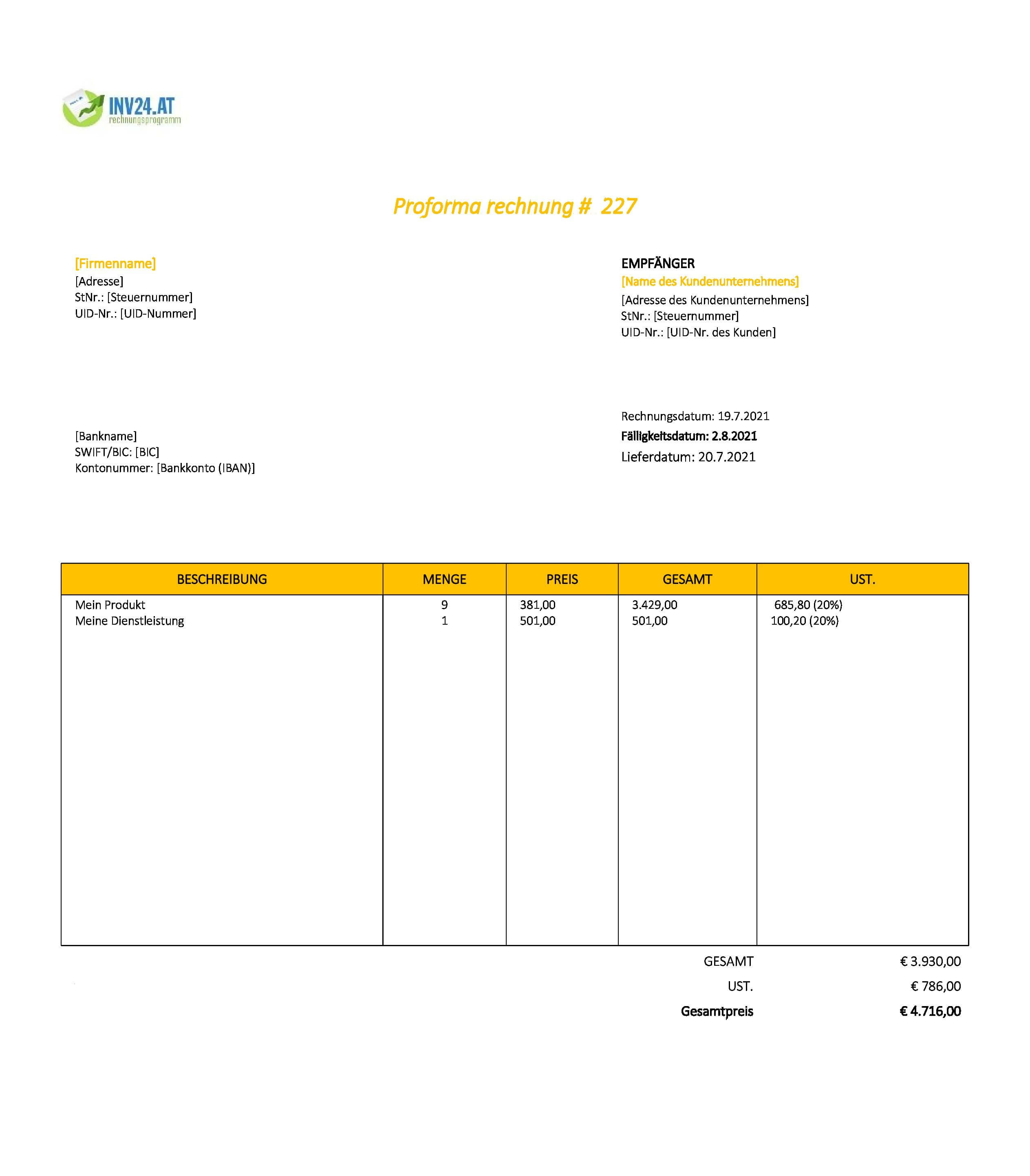 Proforma Rechnung Vorlage Österreich Proforma Rechnung Vorlage Österreich