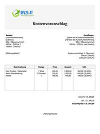 Kostenvoranschlag Vordruck Österreich Kostenvoranschlag Vordruck Österreich