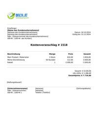 Kostenvoranschlag Vorlage Österreich Kostenvoranschlag Vorlage Österreich