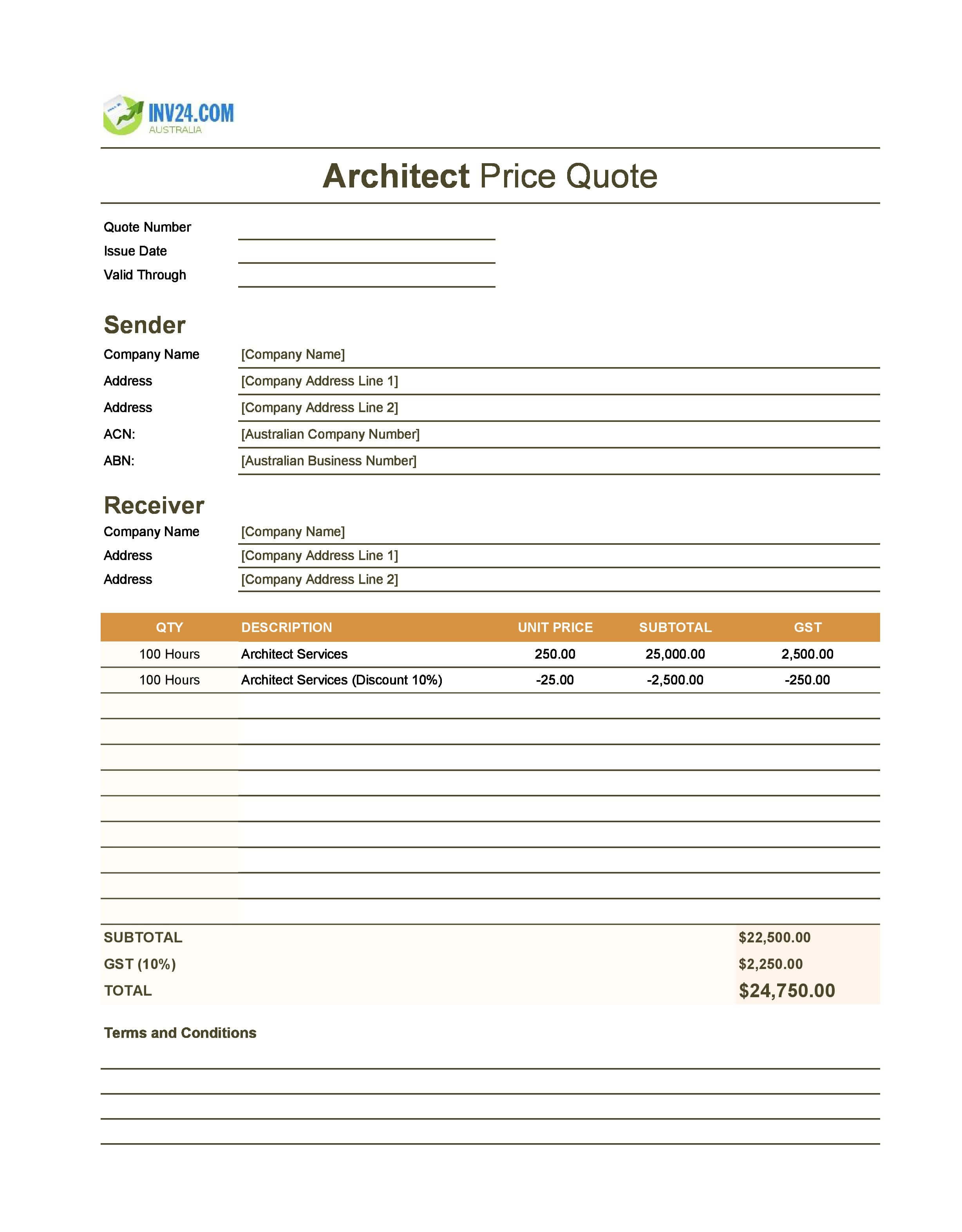Architect Quote Template for Australia (Excel / Google Sheets)