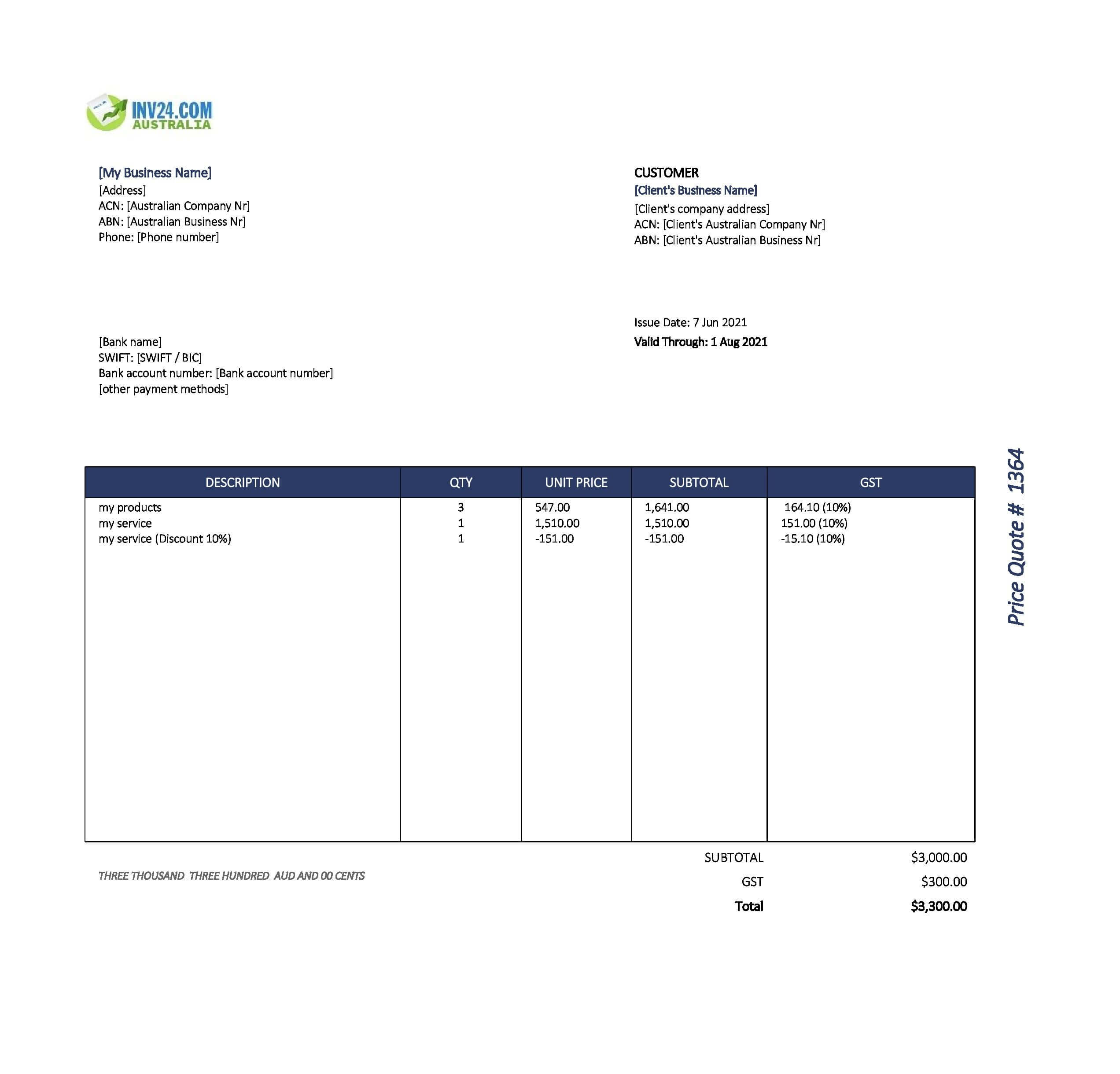 Business Quote Template Australia (Excel / Google Sheets)