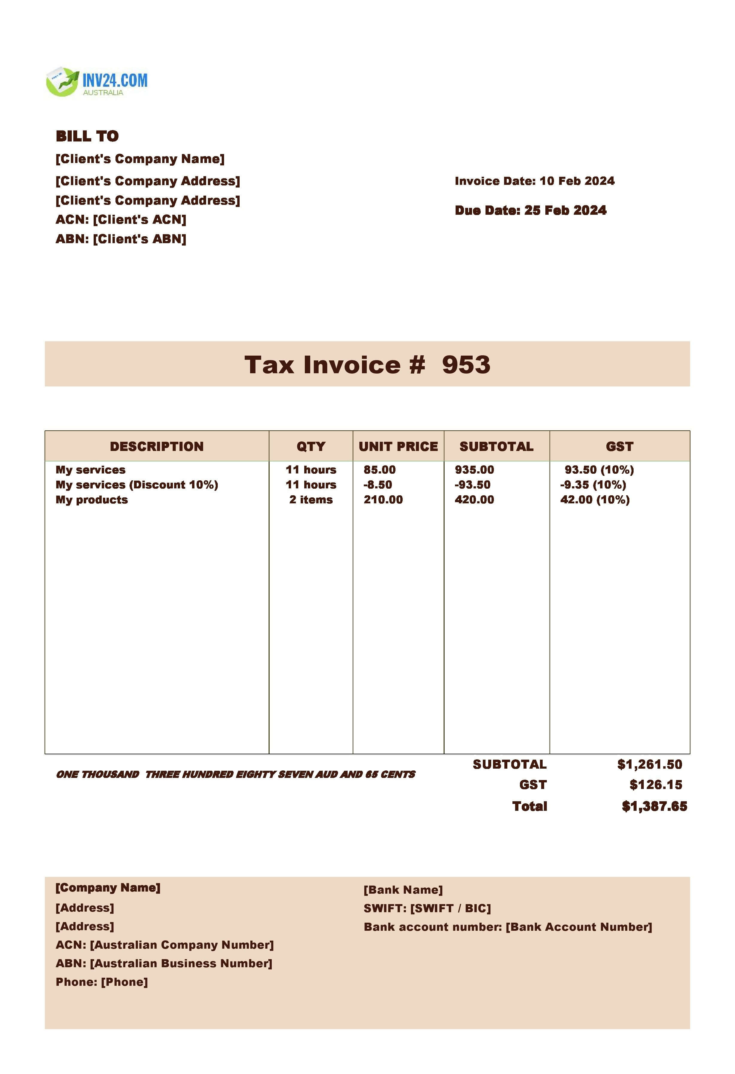 Downloadable Tax Invoice Template Australia (Excel / Google Sheets)