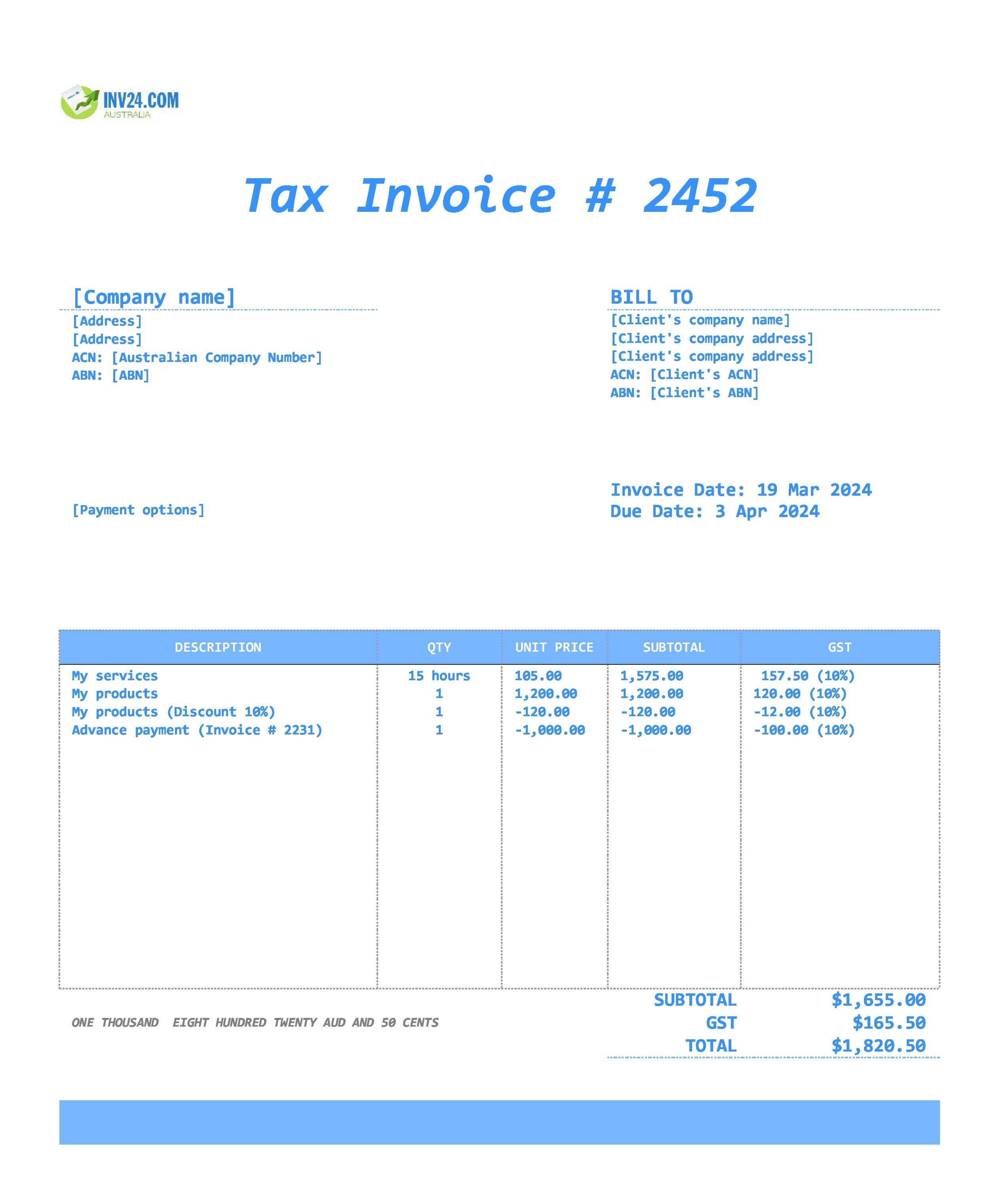 final invoice template Australia