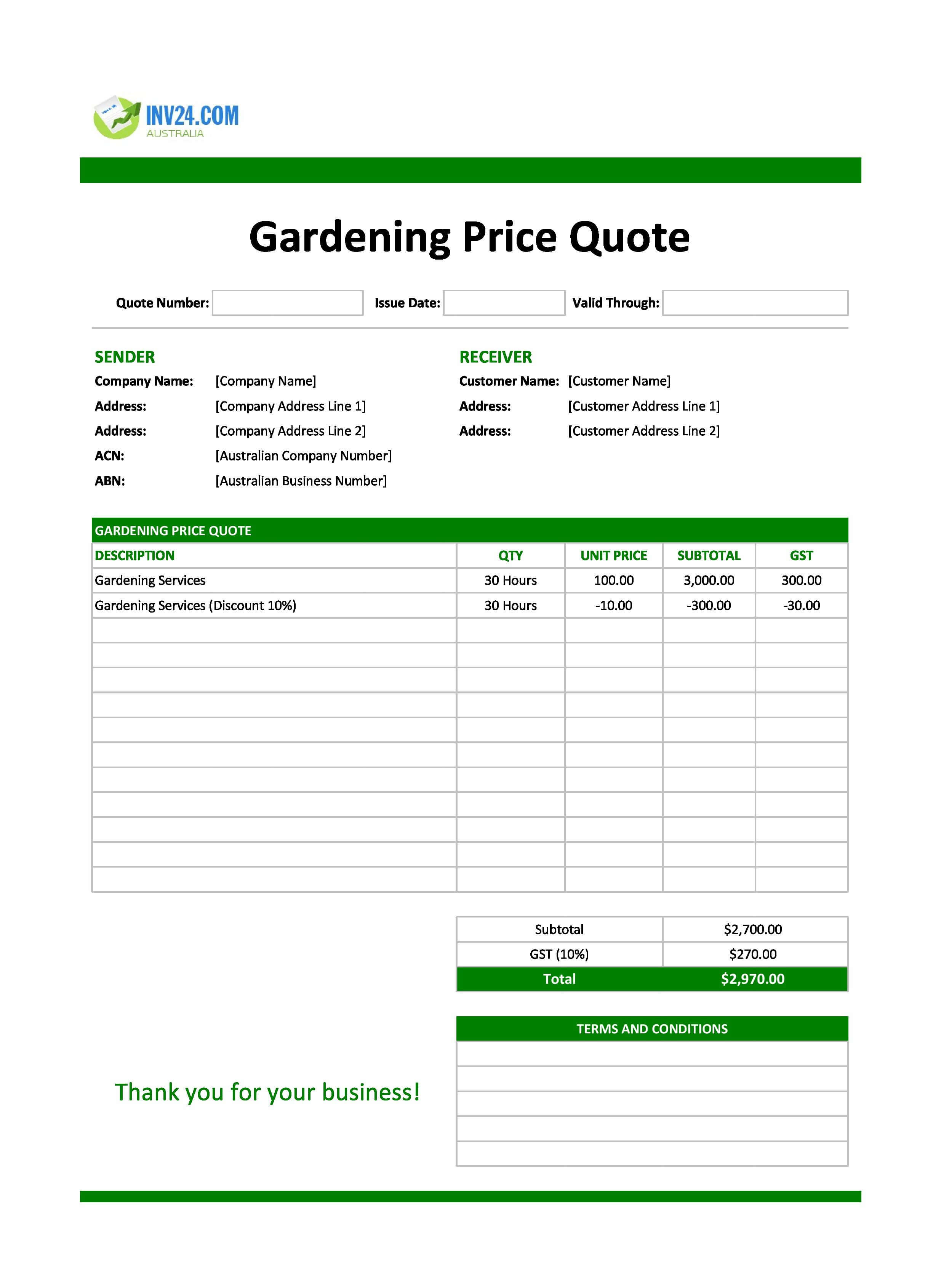 Gardening Quote Template for Australia (Excel / Google Sheets)
