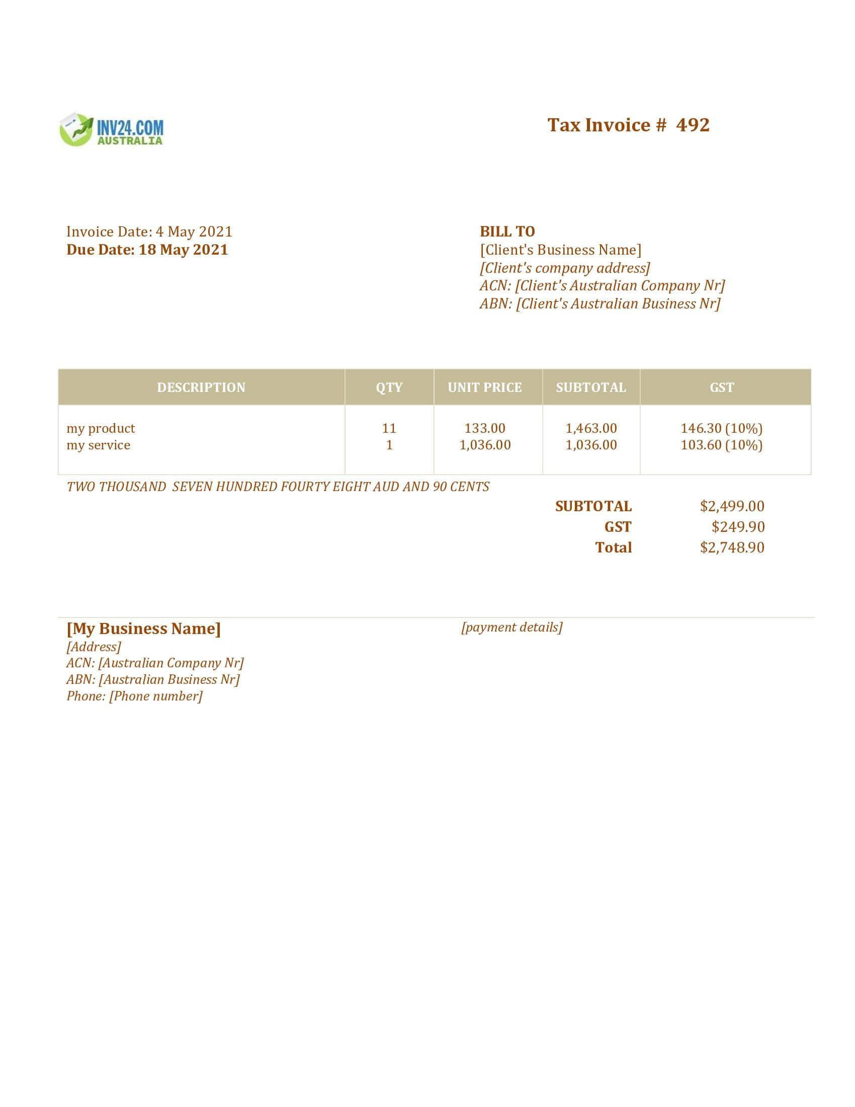 invoice example australia