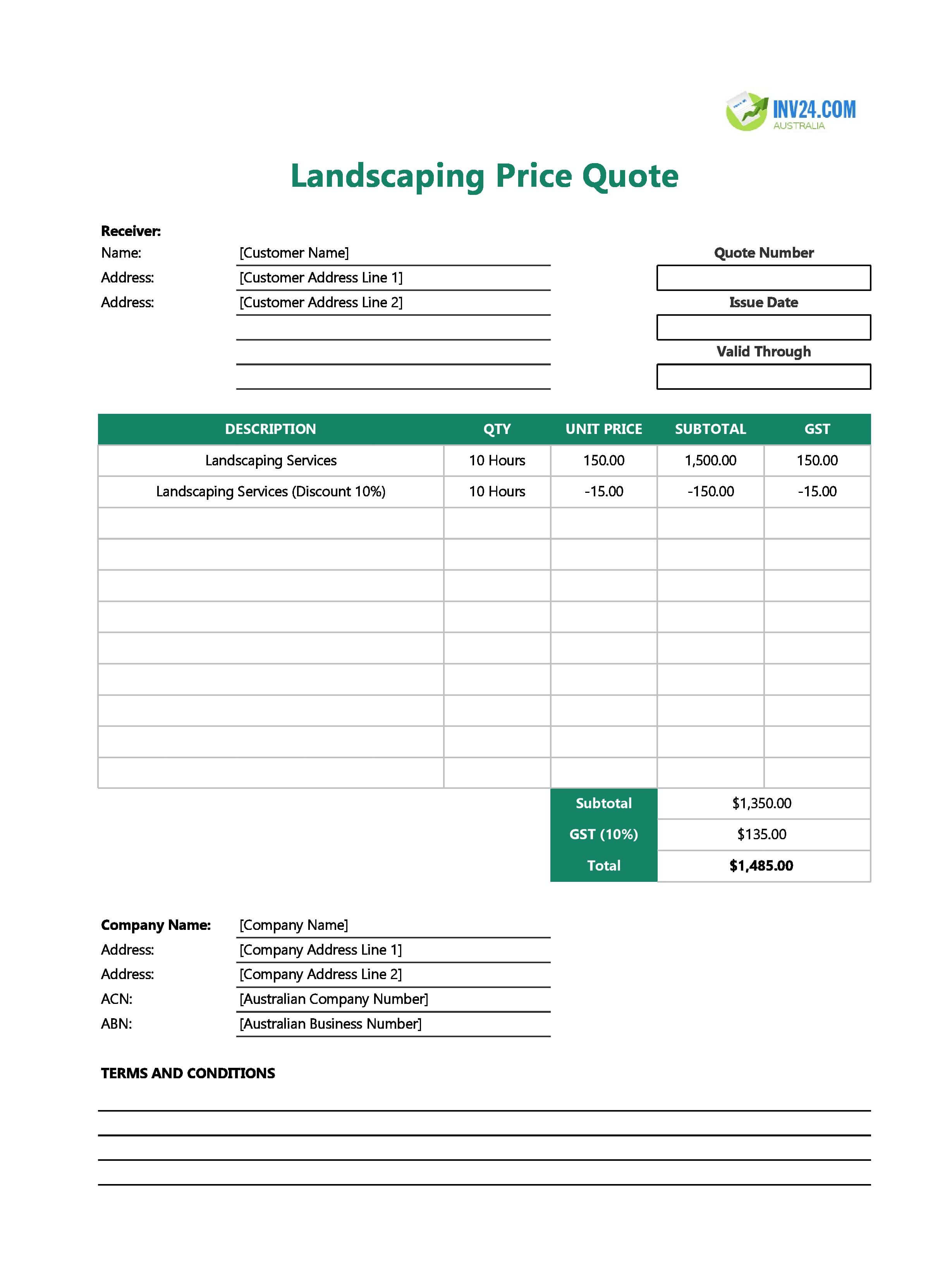 Landscaping Quote Template for Australia (Excel / Google Sheets)