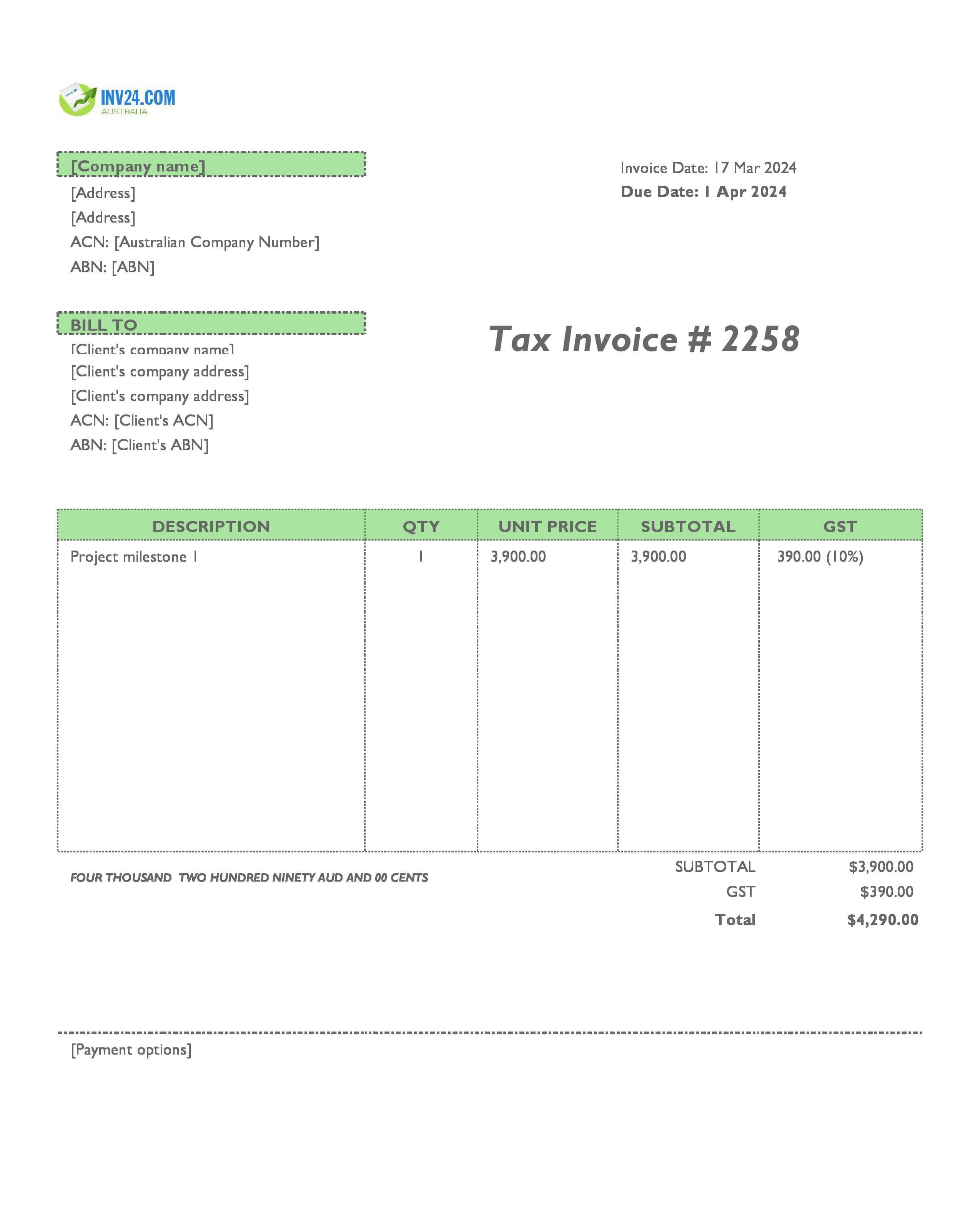 progress invoice template Australia