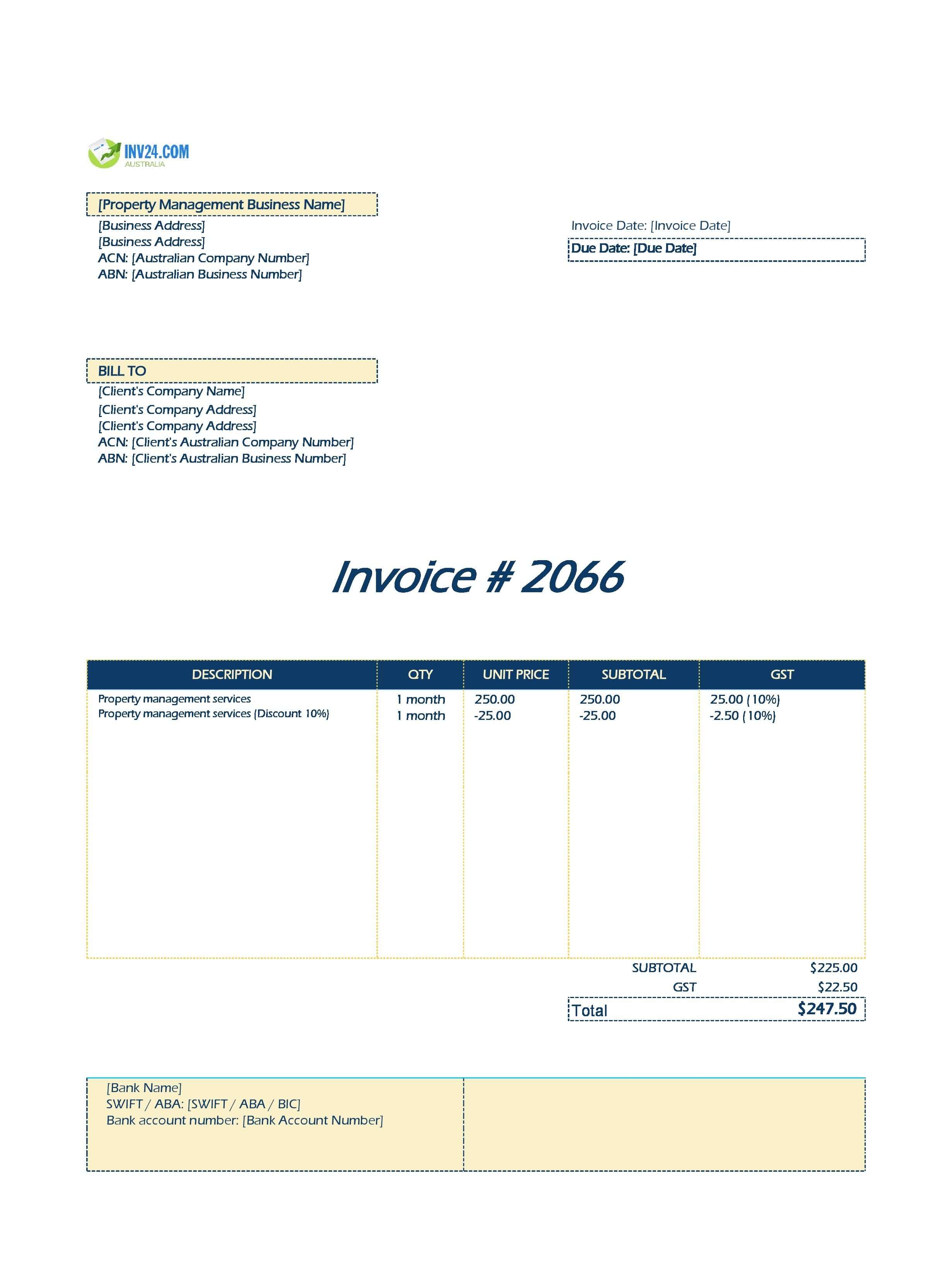 Property Management Invoice Template for Australia (Excel / Google Sheets)