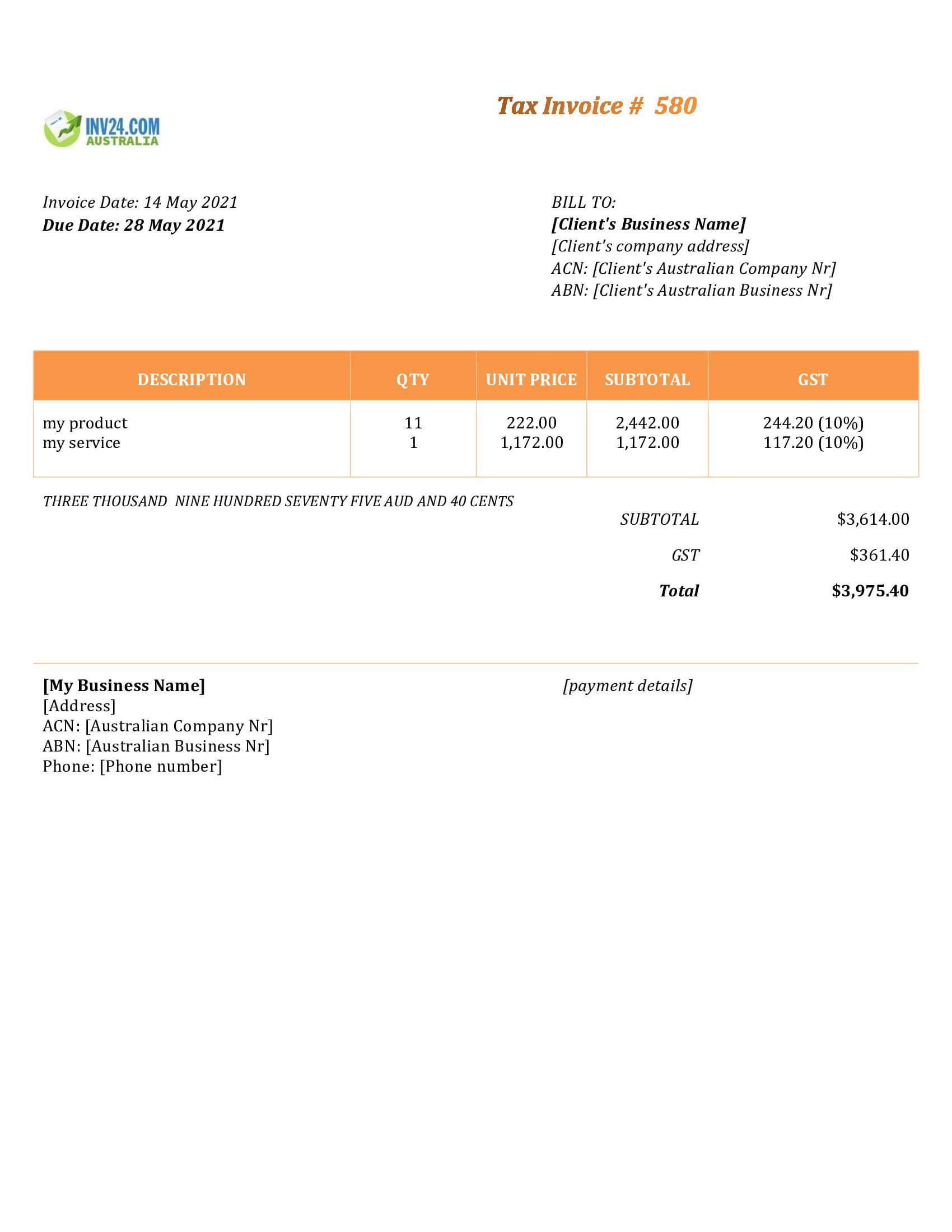 Regular Invoice Template Australia (Word / Google Docs)