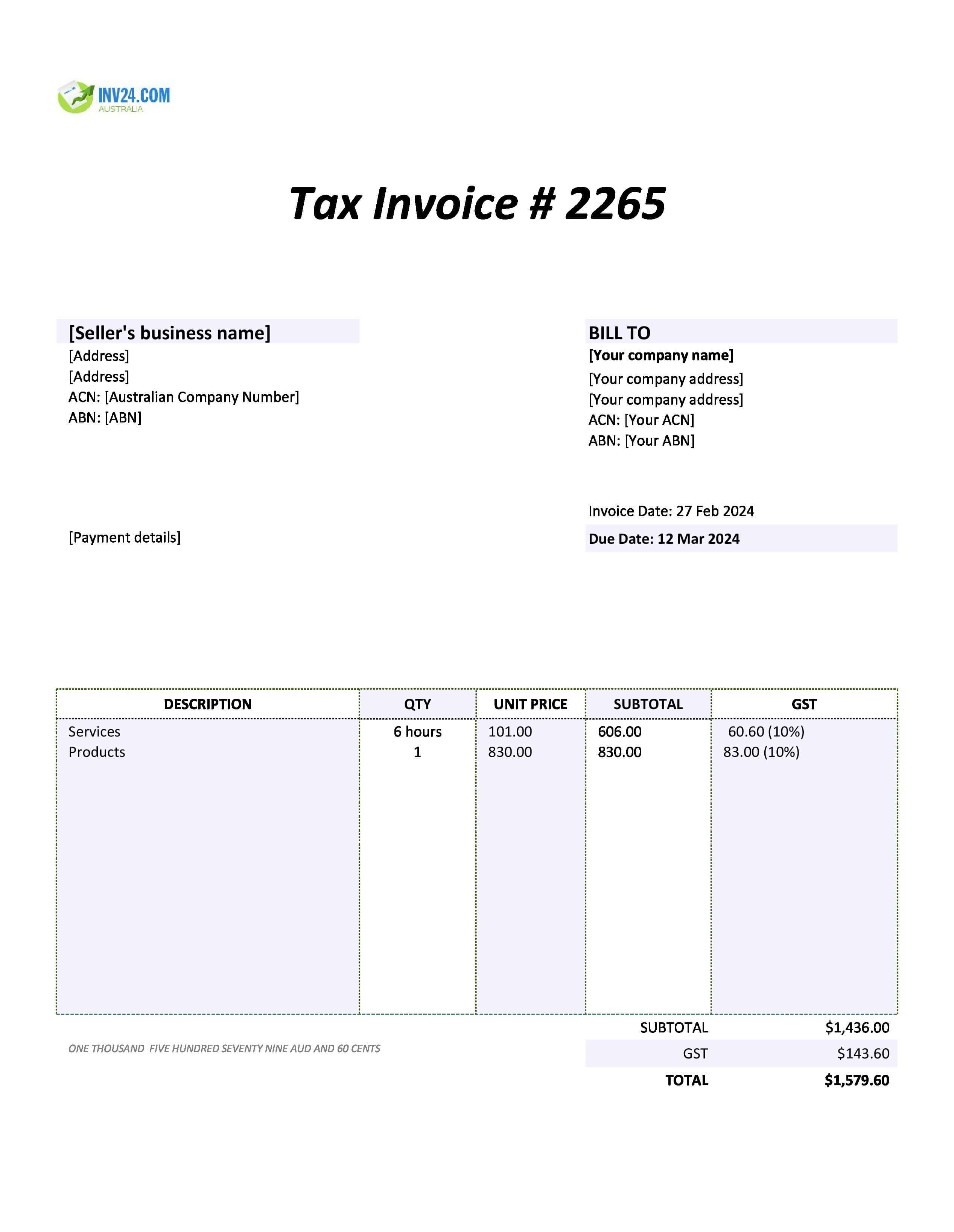 self-billing invoice example
