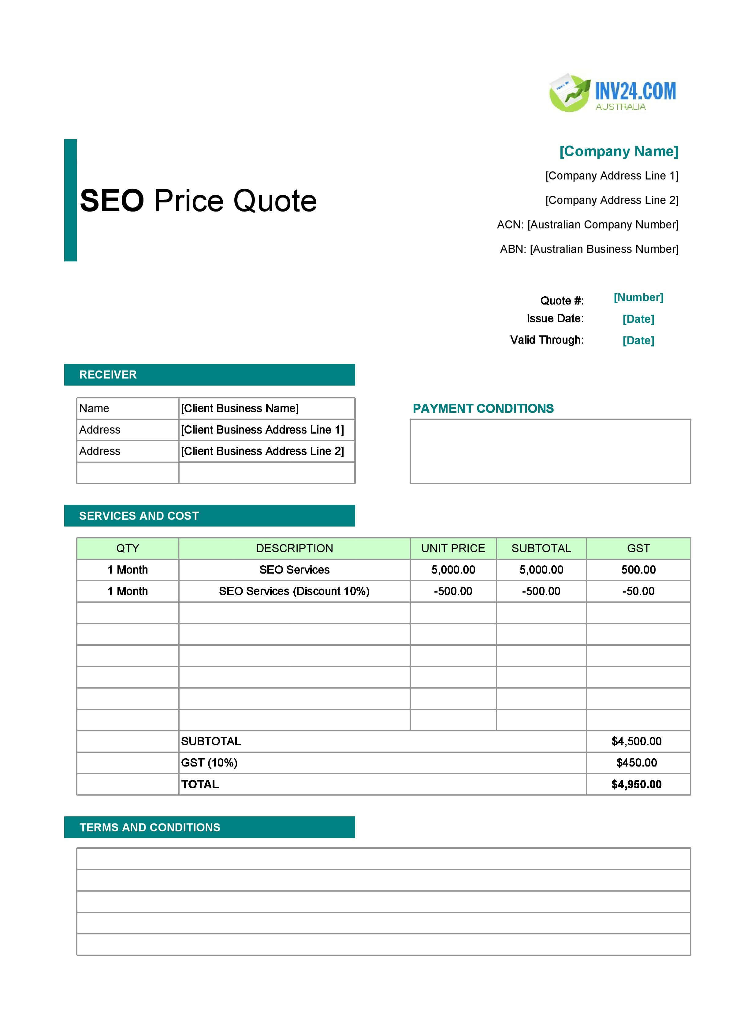 SEO Quote Template for Australia (Excel / Google Sheets)