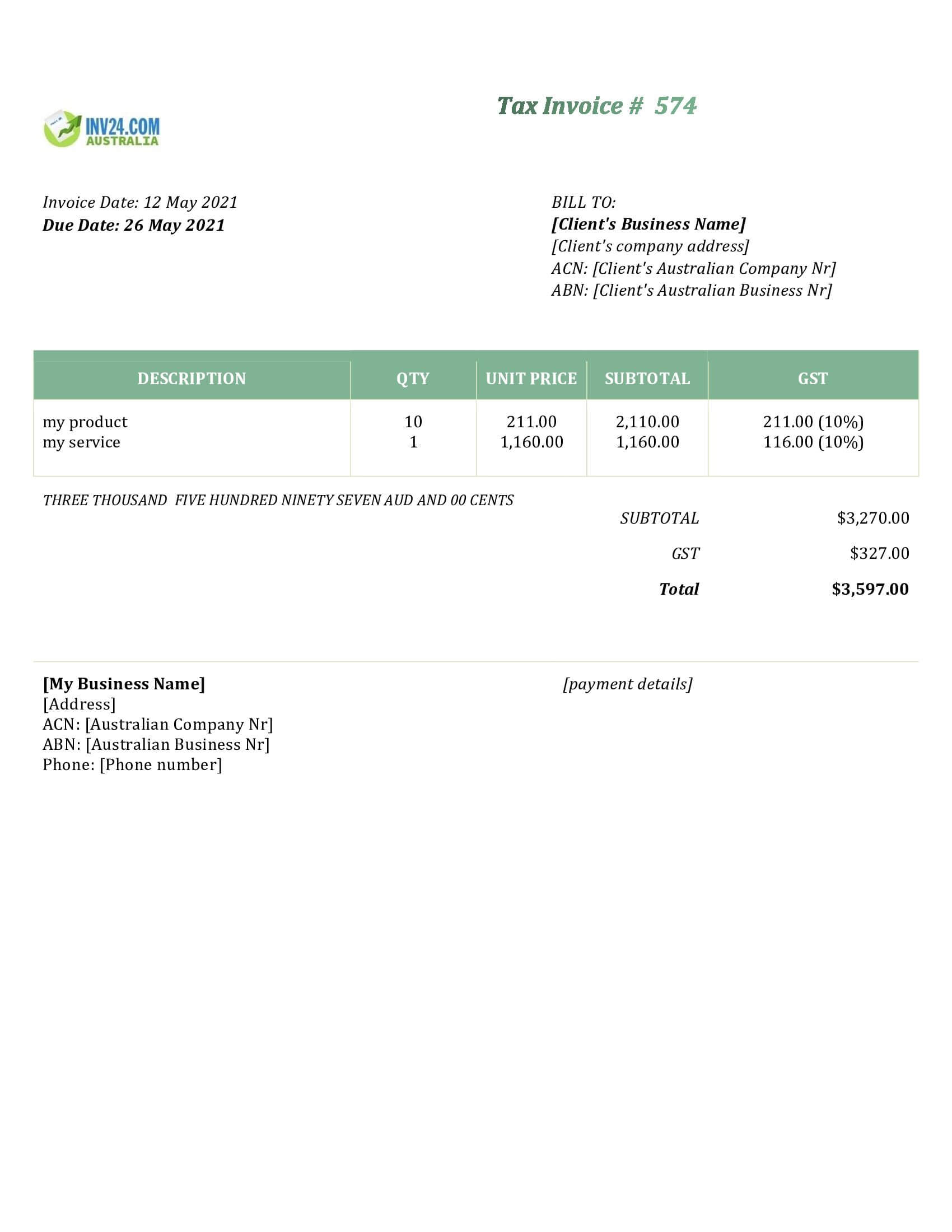 Simple Invoice Template Australia (Word / Google Docs)