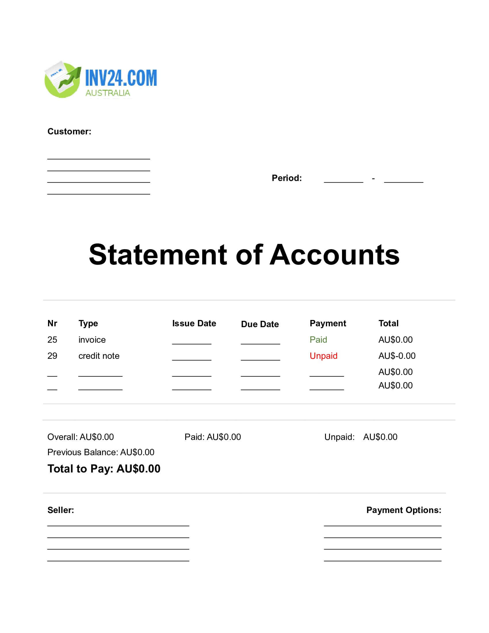 Statement of Accounts Template Doc Australia (Word / Google Docs)