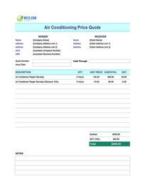 air conditioning quote template australia
