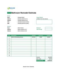 bathroom remodel estimate template australia