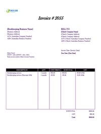 Bookkeeping invoice template australia