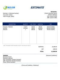 business estimate template australia