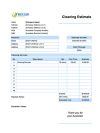 cleaning estimate template australia