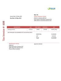 cleaning invoice template australia