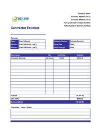 contractor estimate template australia