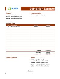 demolition estimate template australia